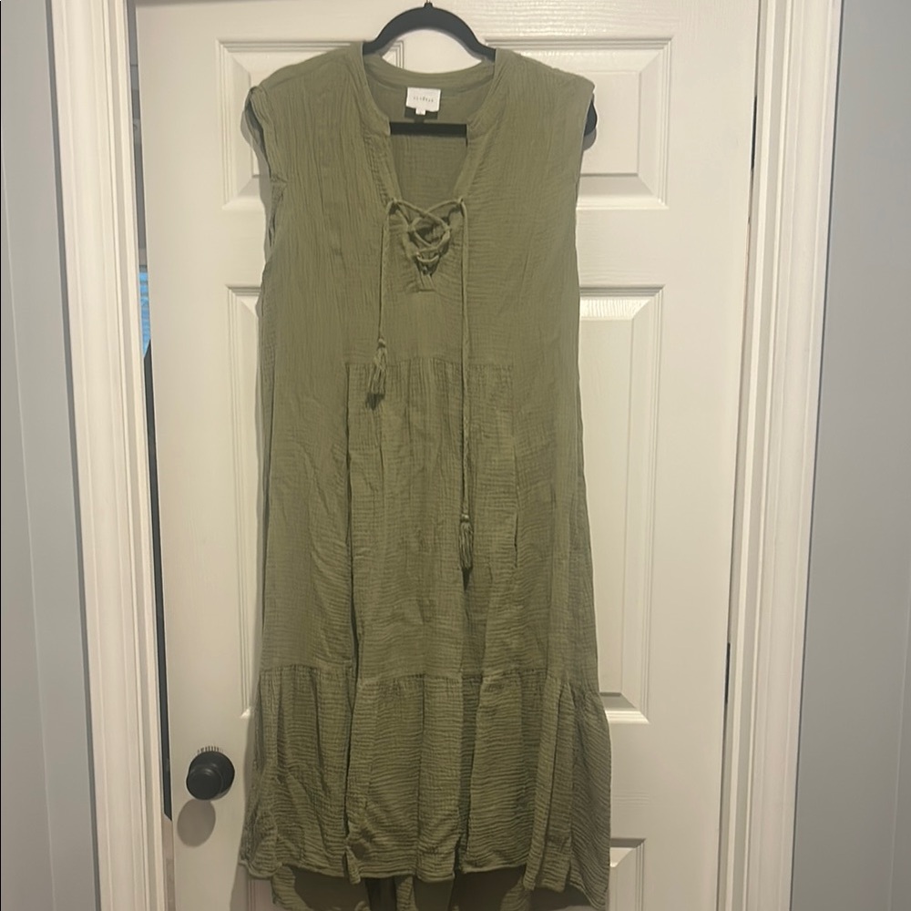 Sundays Green Scoop Neck Sleeveless Midi Sundress